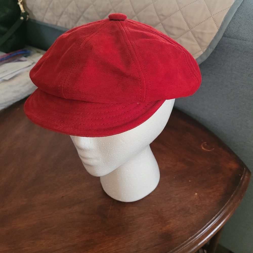 Newsboy Bakerboy Gatsby Cap Red Suede Medium - Picture 3 of 12